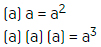 a, por a, es igual a, a al cuadrado.
  (a) por (a) por (a), es igual a, a al cubo o a la tercera potencia