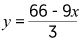 ye es igual a, sesenta y seis menos nueve equis, sobre tres